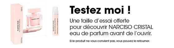 Recevez un échantillon de l'Eau de Parfum Narciso Cristal pour découvrir le parfum avant de l'ouvrir.